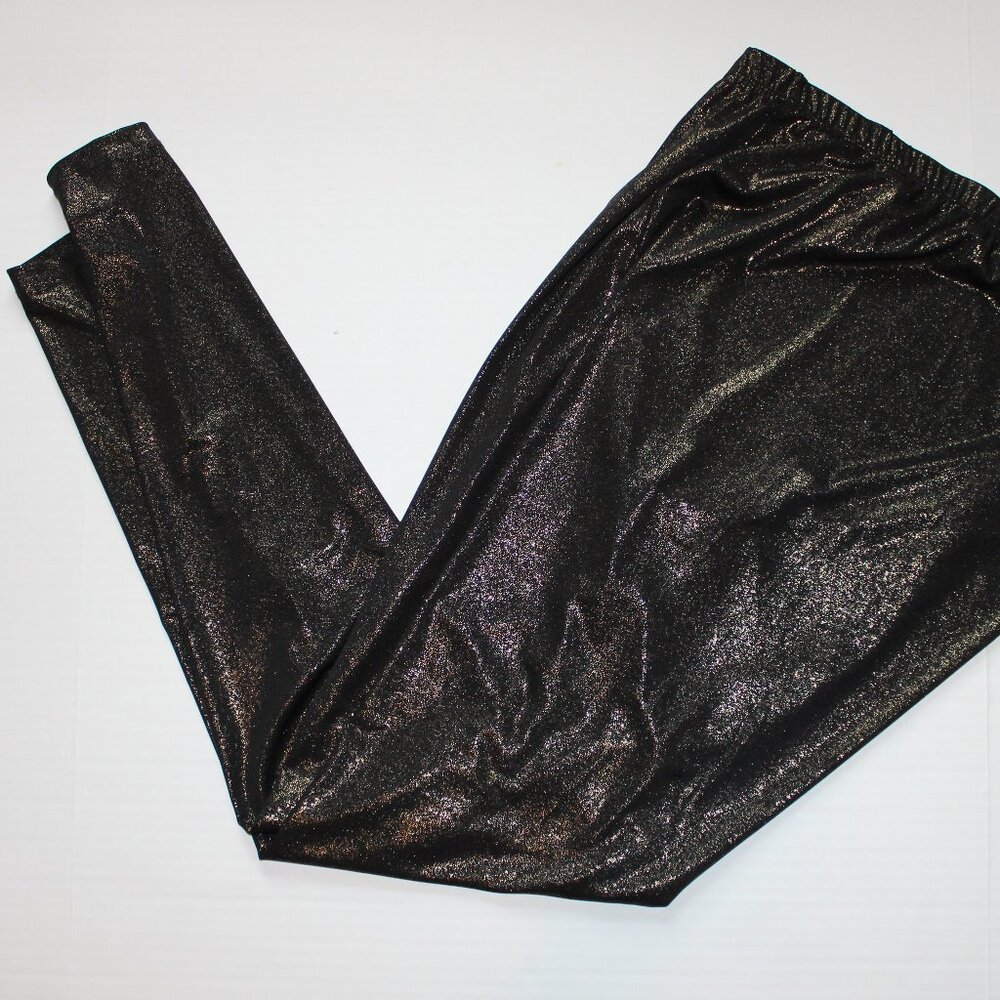 Vintage 90s DEB Black Metallic Gold Sparkle Leggings Size 1X NWT High Rise